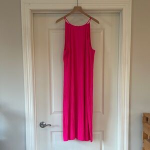 a new day | Bright Pink Plisse Midi Dress